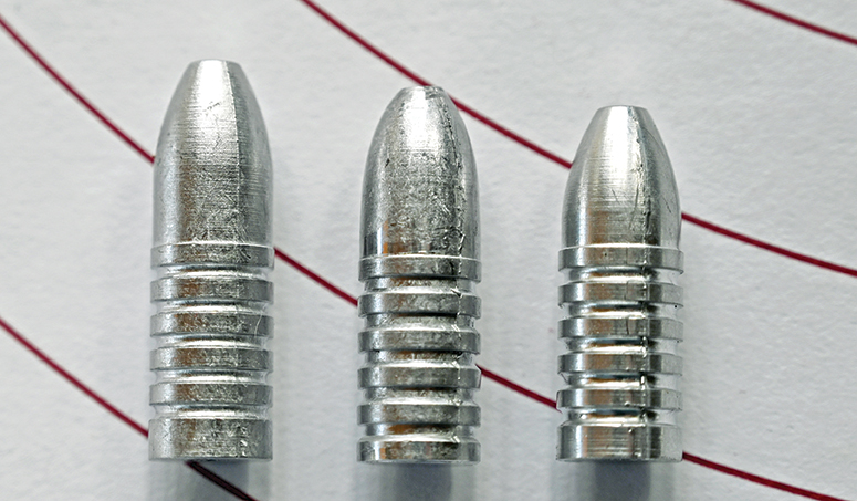 Favorite cast bullets in the 40-60 Maynard High Wall rifle with 18-inch twist. Left to right: 400-grain RCBS, 385-grain Ballard and 350-grain RCBS.